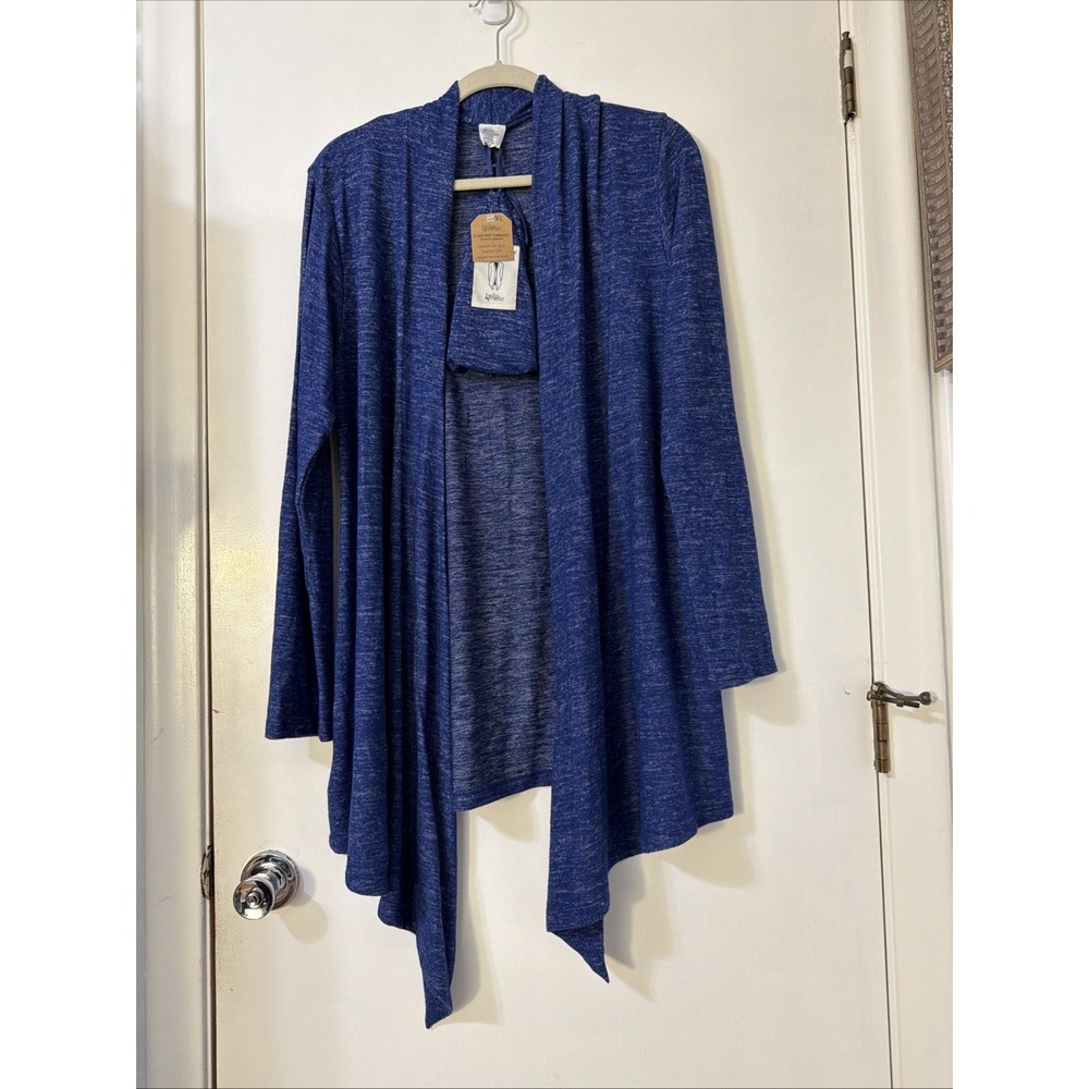 Hello Mello Carefree Threads Flyaway Cardigan Womens XL Blue Marl Travel Pouch